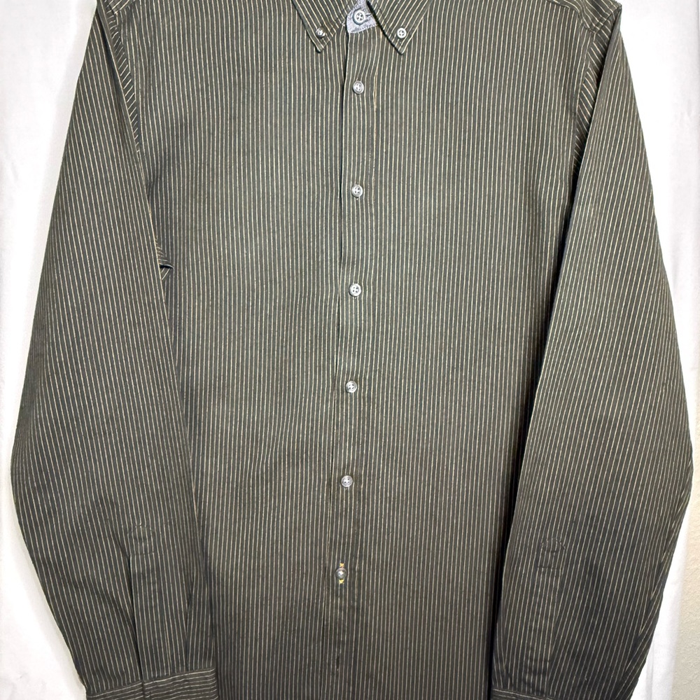 Boss Olive Pinstripe Button Down Shirt- Orange Label